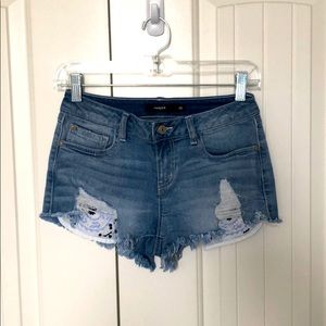 Francescas Harper Distressed Embroidered JeanShort